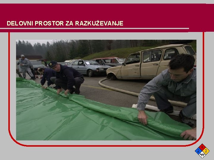 DELOVNI PROSTOR ZA RAZKUŽEVANJE l l l Na pripravljeno površino se položi plastična folija.