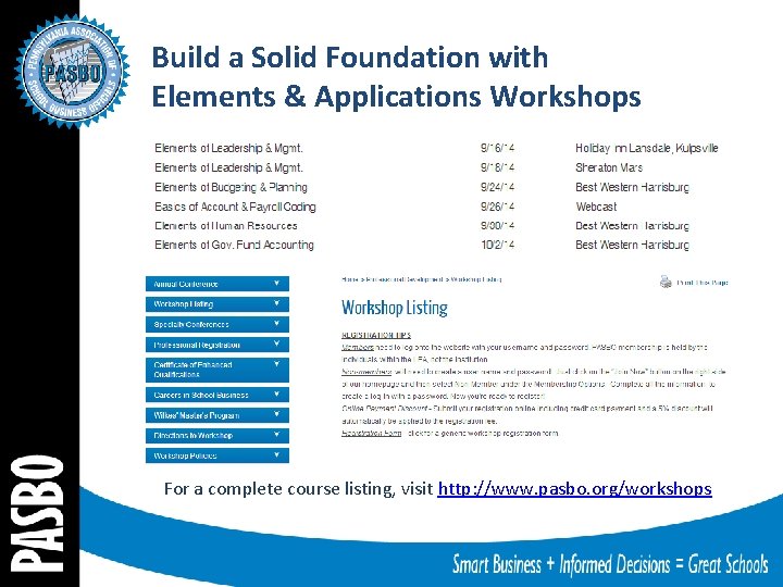 Build a Solid Foundation with Elements & Applications Workshops For a complete course listing,