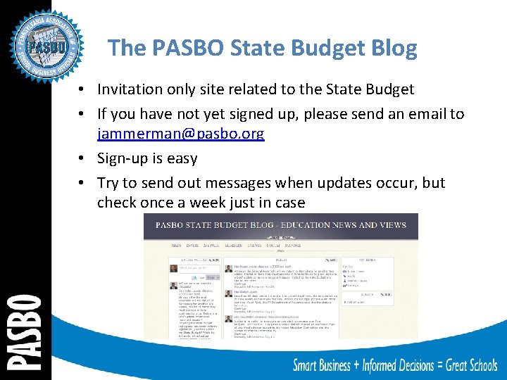 The PASBO State Budget Blog • Invitation only site related to the State Budget