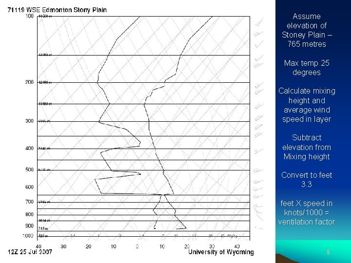 Assume elevation of Stoney Plain – 765 metres Max temp 25 degrees Calculate mixing