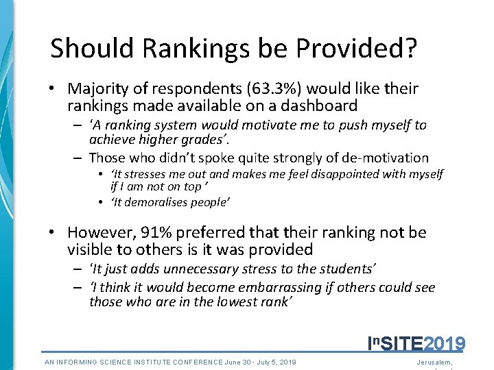 Should Rankings be Provided? • Majority of respondents (63. 3%) would like their rankings Should Rankings be Provided? • Majority of respondents (63. 3%) would like their rankings
