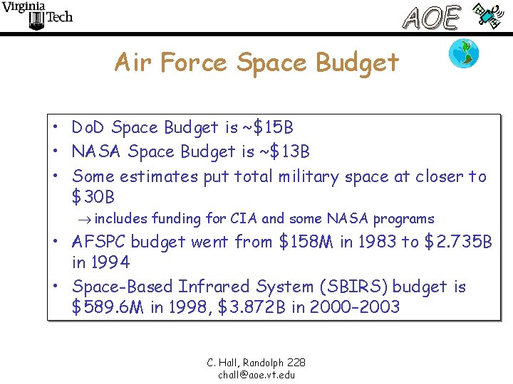 Air Force Space Budget • Do. D Space Budget is ~$15 B • NASA