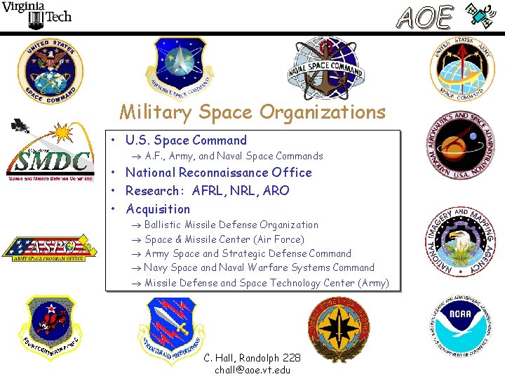 Military Space Organizations • U. S. Space Command ® A. F. , Army, and
