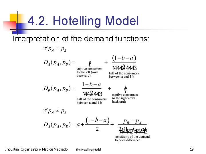 4. 2. Hotelling Model Interpretation of the demand functions: Industrial Organization- Matilde Machado The