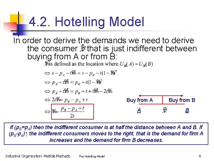 4. 2. Hotelling Model In order to derive the demands we need to derive