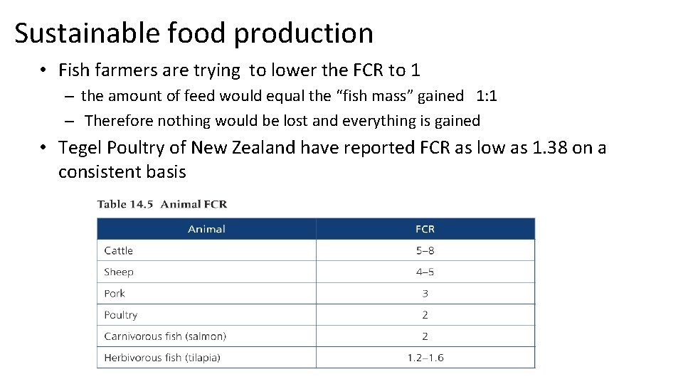 Sustainable food production • Fish farmers are trying to lower the FCR to 1