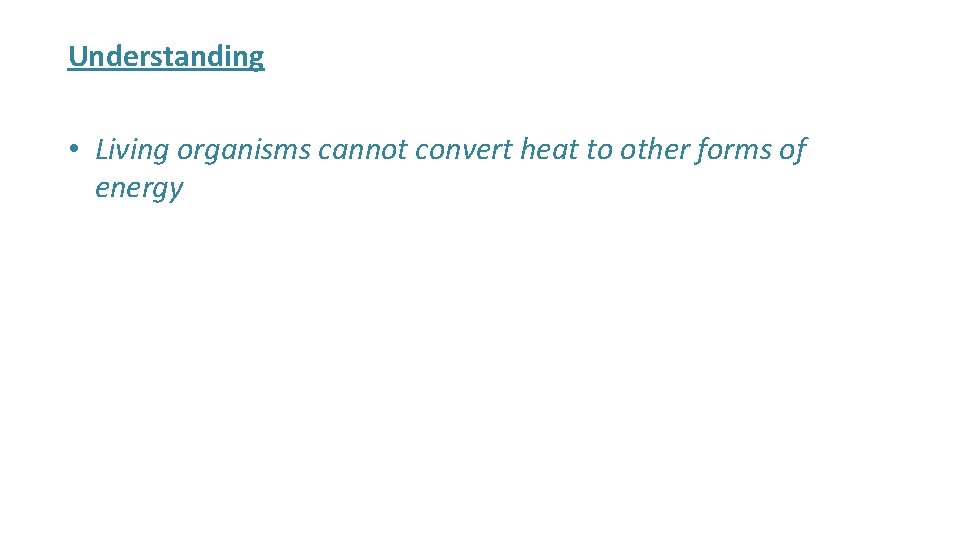 Understanding • Living organisms cannot convert heat to other forms of energy 