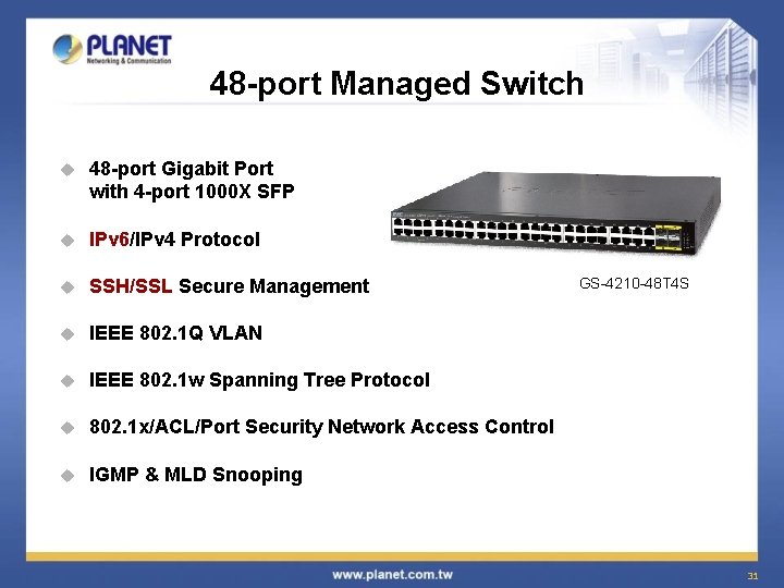 48 -port Managed Switch u 48 -port Gigabit Port with 4 -port 1000 X