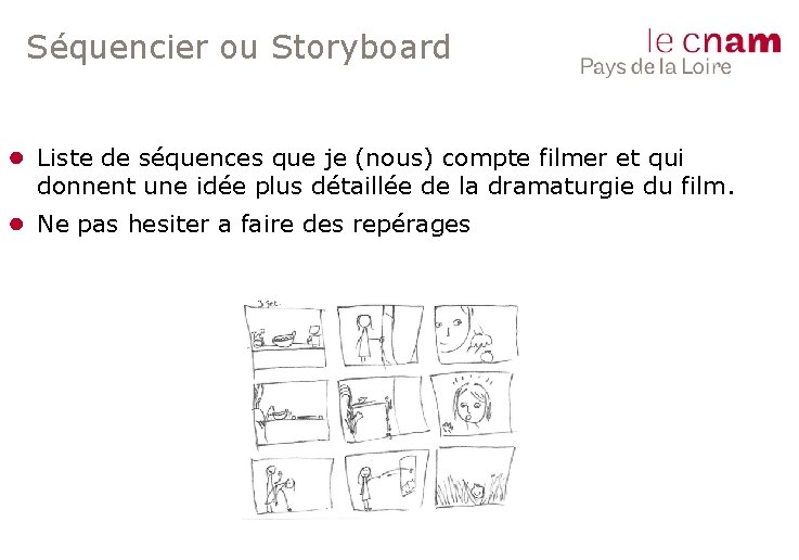 Séquencier ou Storyboard ● Liste de séquences que je (nous) compte filmer et qui