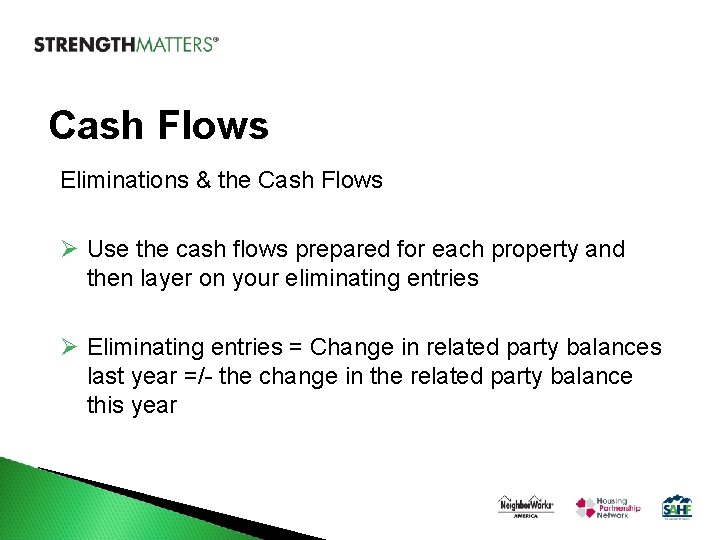 Cash Flows Eliminations & the Cash Flows Ø Use the cash flows prepared for