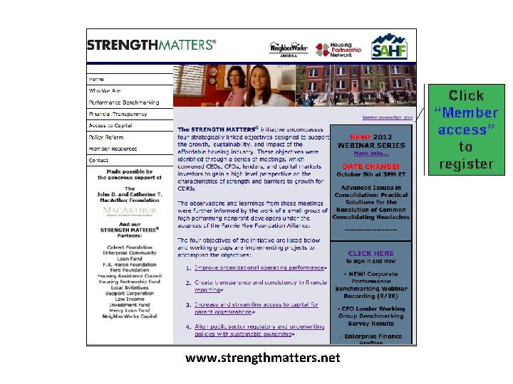 Click “Member access” to register www. strengthmatters. net 