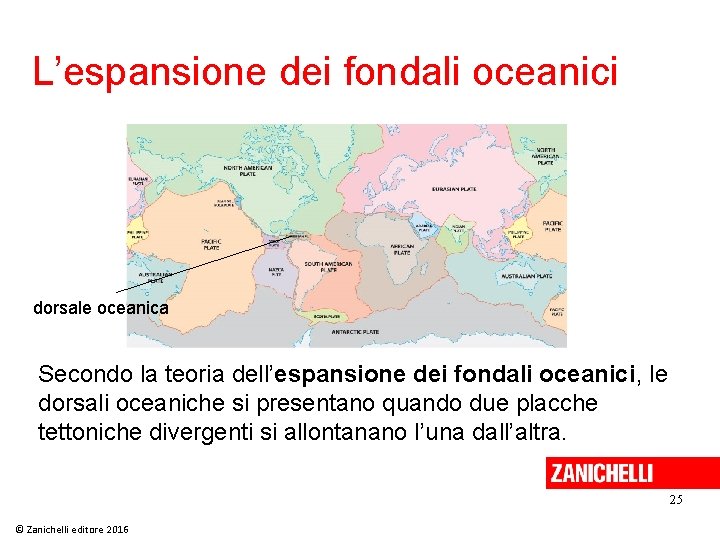 L’espansione dei fondali oceanici dorsale oceanica Secondo la teoria dell’espansione dei fondali oceanici, le