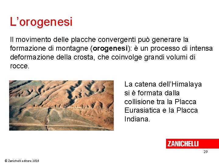 L’orogenesi Il movimento delle placche convergenti può generare la formazione di montagne (orogenesi): è