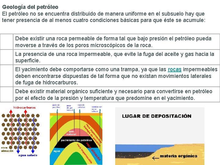 Geología del petróleo El petróleo no se encuentra distribuido de manera uniforme en el