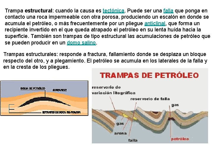 Trampa estructural: cuando la causa es tectónica. Puede ser una falla que ponga en