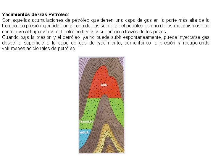 Yacimientos de Gas-Petróleo: Son aquellas acumulaciones de petróleo que tienen una capa de gas