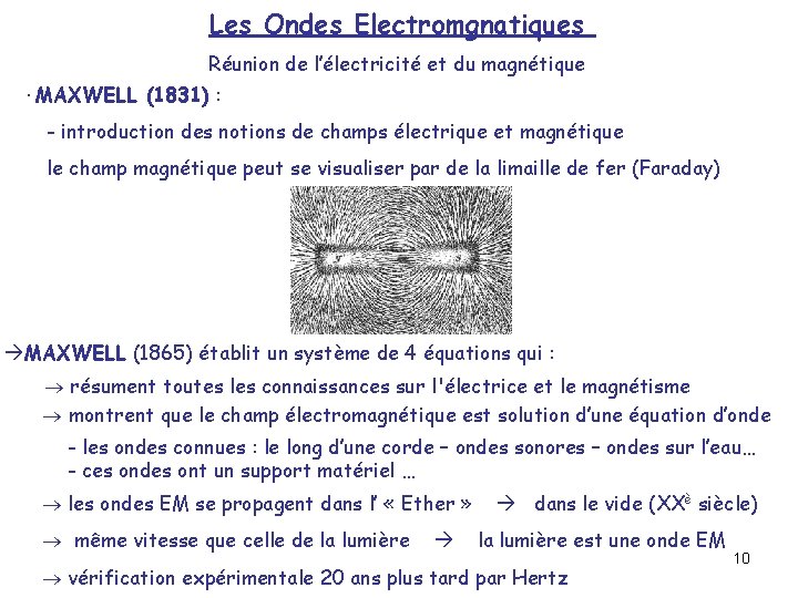 Les Ondes Electromgnatiques Réunion de l’électricité et du magnétique ·MAXWELL (1831) : - introduction