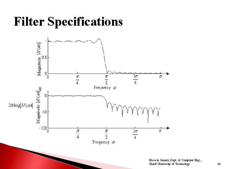 Filter Specifications Hossein Sameti, Dept. of Computer Eng. , Sharif University of Technology 20