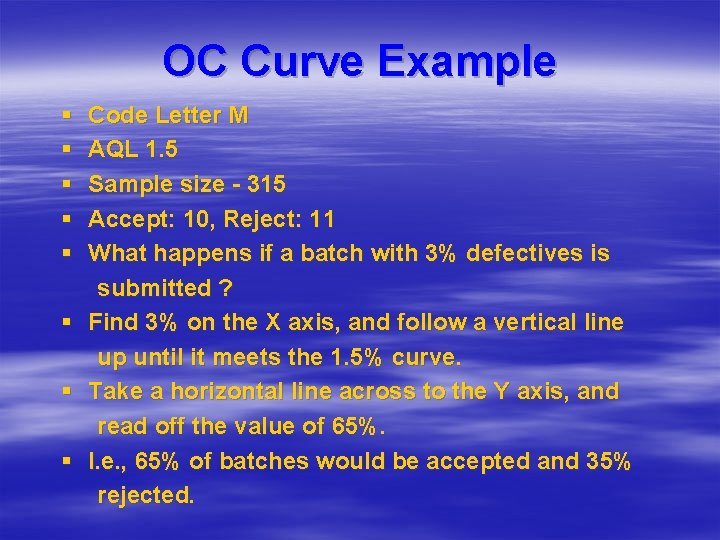 OC Curve Example § § § § Code Letter M AQL 1. 5 Sample OC Curve Example § § § § Code Letter M AQL 1. 5 Sample