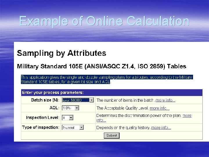 Example of Online Calculation Example of Online Calculation