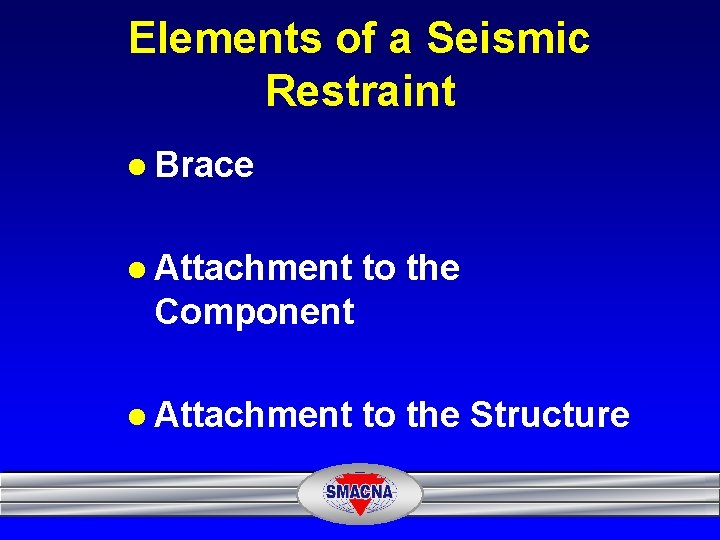 Elements of a Seismic Restraint l Brace l Attachment to the Component l Attachment