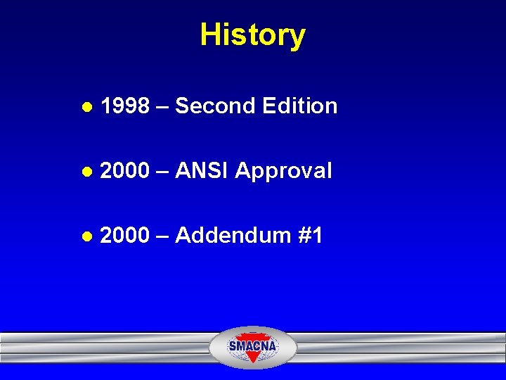 History l 1998 – Second Edition l 2000 – ANSI Approval l 2000 –
