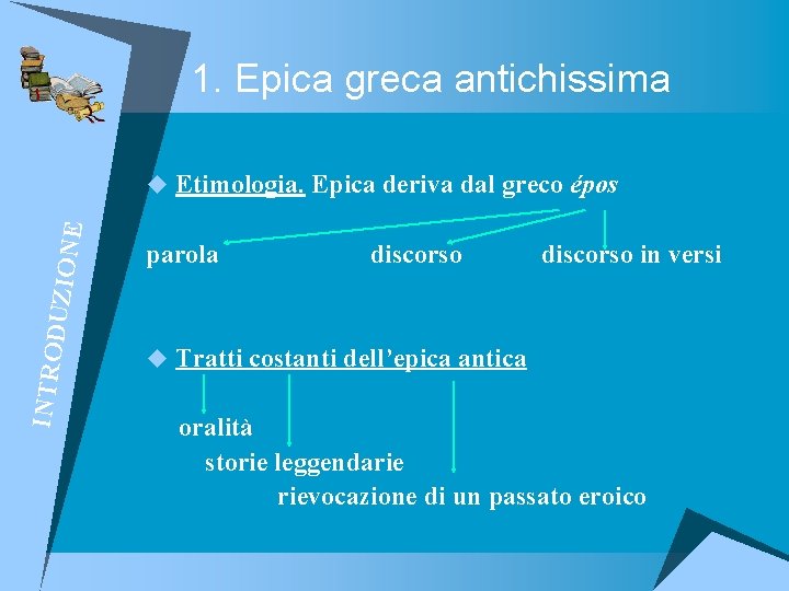 1. Epica greca antichissima INT RO DUZ IO NE u Etimologia. Epica deriva dal