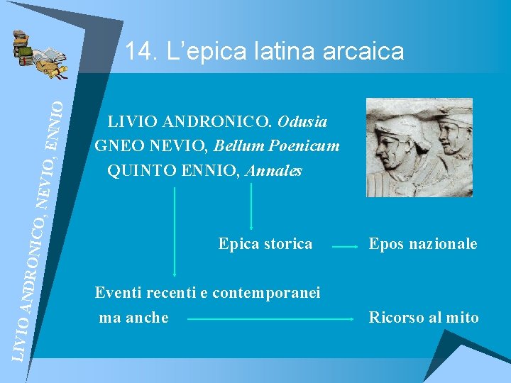 LIVIO A NDRON ICO, NE VIO, EN NIO 14. L’epica latina arcaica LIVIO ANDRONICO.