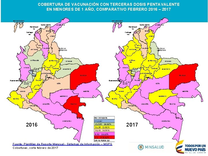 COBERTURA DE VACUNACIÓN CON TERCERAS DOSIS PENTAVALENTE EN MENORES DE 1 AÑO, COMPARATIVO FEBRERO