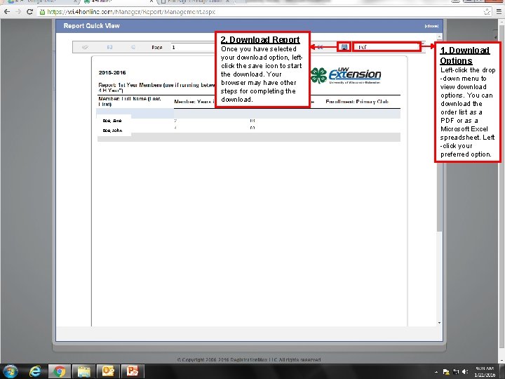 2. Download Report Once you have selected your download option, leftclick the save icon