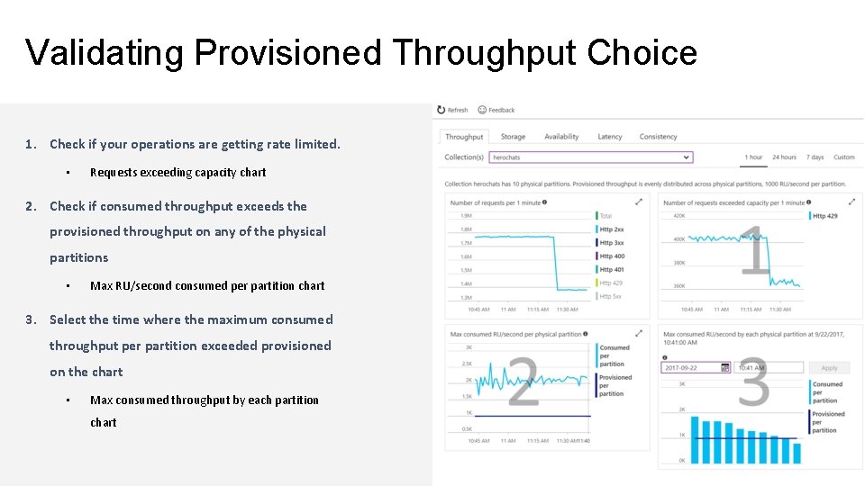 Validating Provisioned Throughput Choice 1. Check if your operations are getting rate limited. •