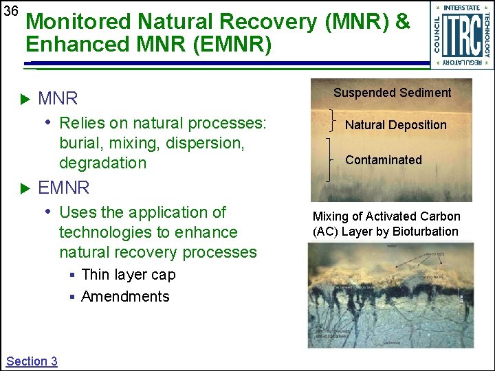 36 Monitored Natural Recovery (MNR) & Enhanced MNR (EMNR) MNR • Relies on natural