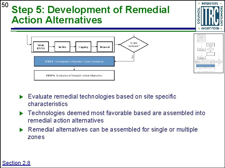 50 Step 5: Development of Remedial Action Alternatives Evaluate remedial technologies based on site