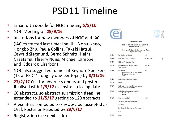 PSD 11 Timeline • • • o • • • Email with doodle for