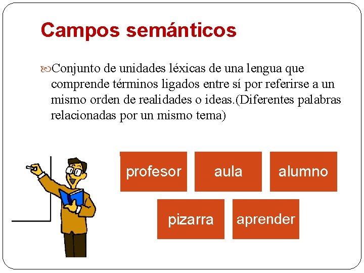Campos semánticos Conjunto de unidades léxicas de una lengua que comprende términos ligados entre Campos semánticos Conjunto de unidades léxicas de una lengua que comprende términos ligados entre