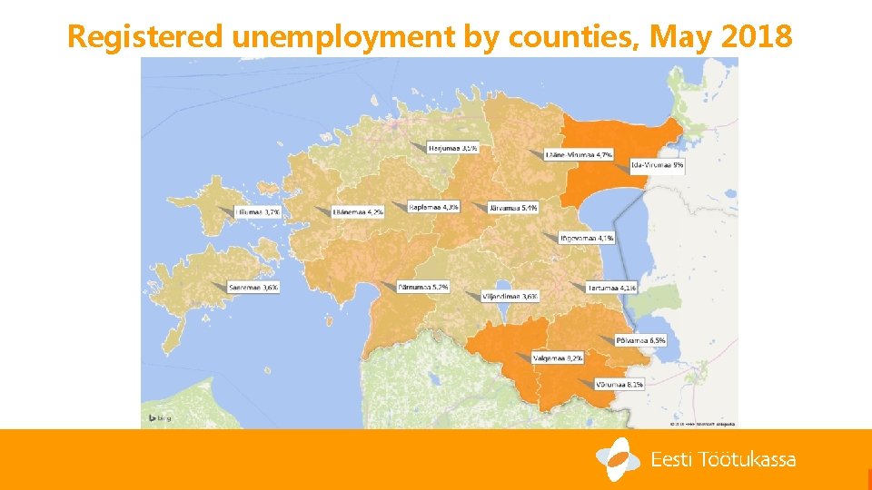 Registered unemployment by counties, May 2018 