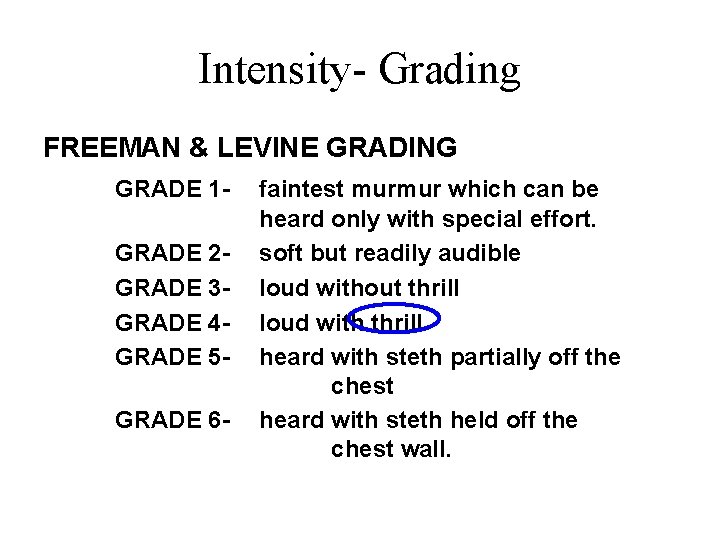 Intensity- Grading FREEMAN & LEVINE GRADING GRADE 1 GRADE 2 GRADE 3 GRADE 4