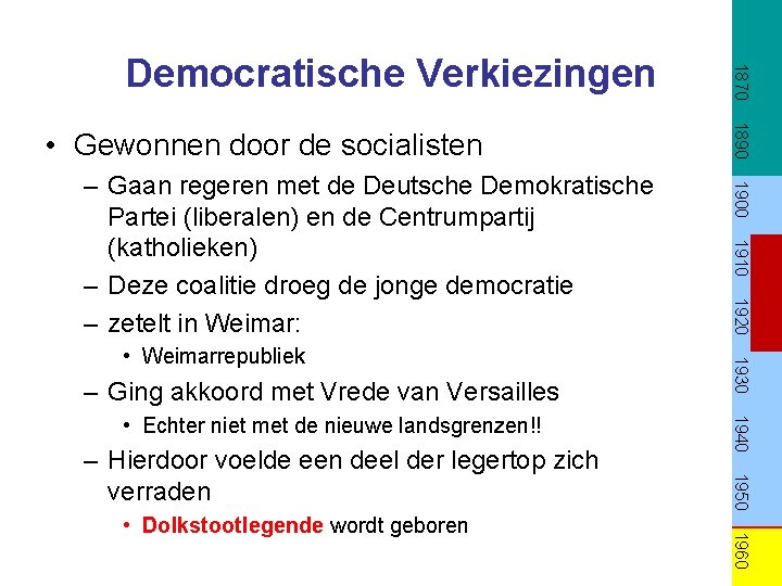 1950 1960 • Dolkstootlegende wordt geboren 1940 – Hierdoor voelde een deel der legertop