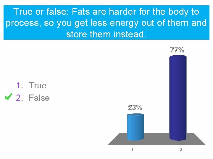 True or false: Fats are harder for the body to process, so you get