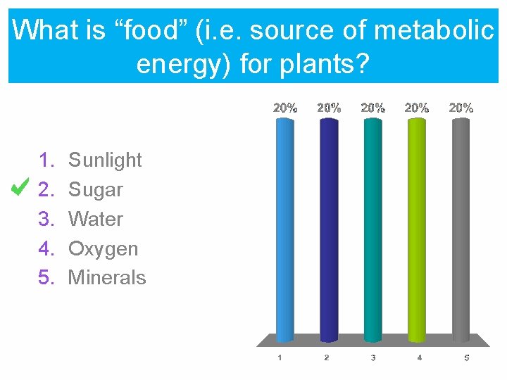 What is “food” (i. e. source of metabolic energy) for plants? 1. 2. 3.