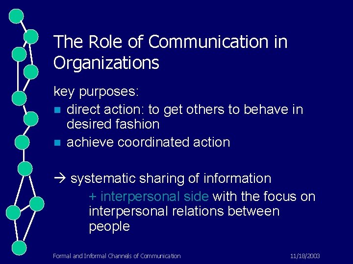 The Role of Communication in Organizations key purposes: n direct action: to get others