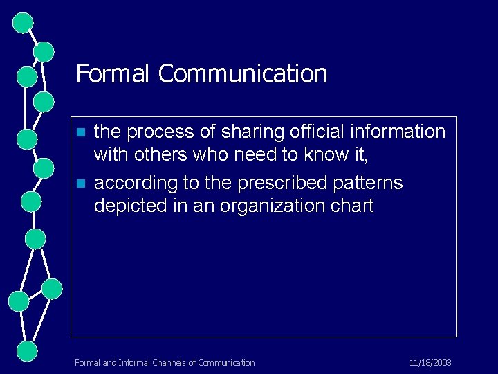 Formal Communication n n the process of sharing official information with others who need