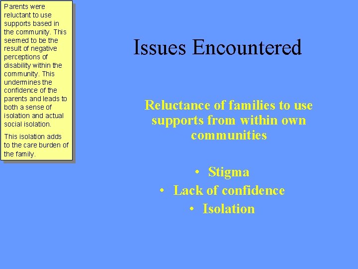 Parents were reluctant to use supports based in the community. This seemed to be