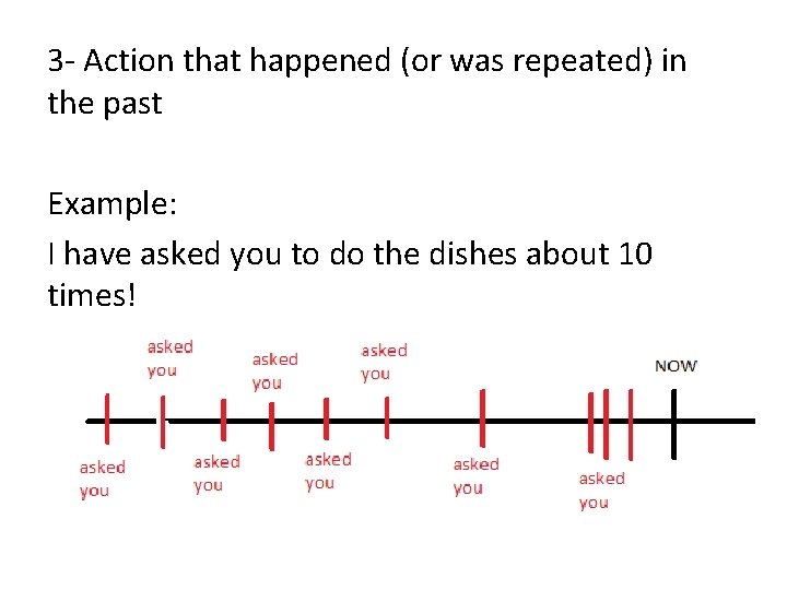 3 - Action that happened (or was repeated) in the past Example: I have 3 - Action that happened (or was repeated) in the past Example: I have