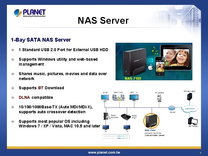 NAS Server 1 -Bay SATA NAS Server u 1 Standard USB 2. 0 Port