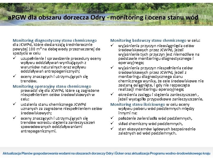 a. PGW dla obszaru dorzecza Odry - monitoring i ocena stanu wód Monitoring diagnostyczny