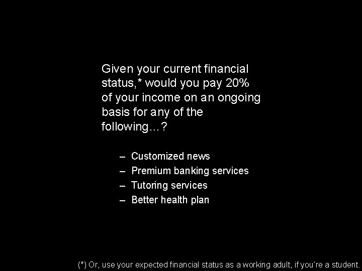 Given your current financial status, * would you pay 20% of your income on