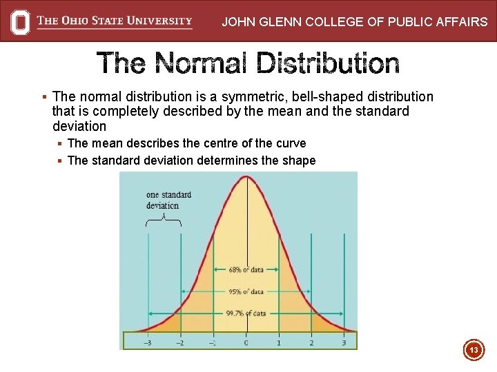 JOHN GLENN COLLEGE OF PUBLIC AFFAIRS § The normal distribution is a symmetric, bell-shaped