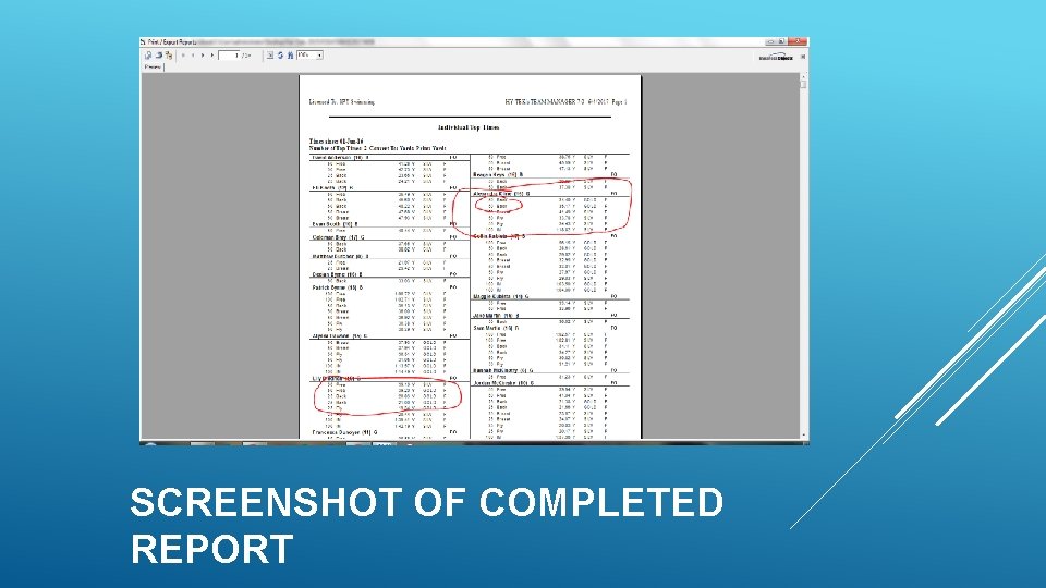 SCREENSHOT OF COMPLETED REPORT SCREENSHOT OF COMPLETED REPORT