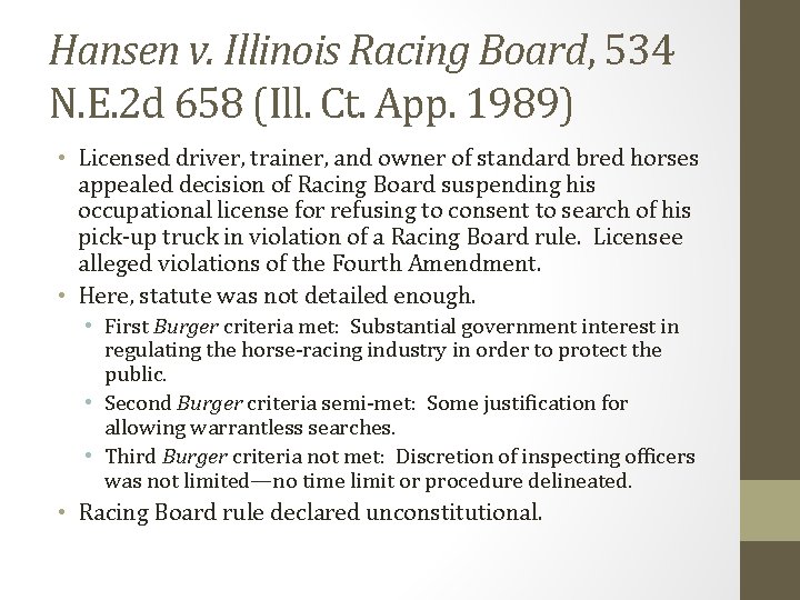 Hansen v. Illinois Racing Board, 534 N. E. 2 d 658 (Ill. Ct. App.